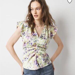 NWT White House Black Market Ruched Front Flutter Sleeve Shell Top